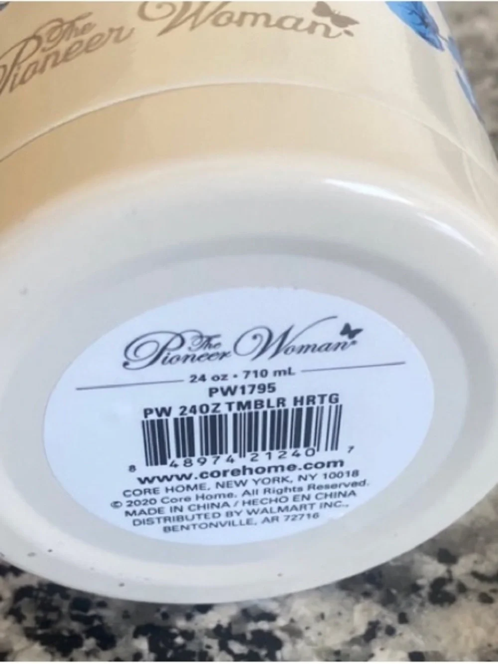 The Pioneer Woman Cream Tumbler with Blue Floral Pattern